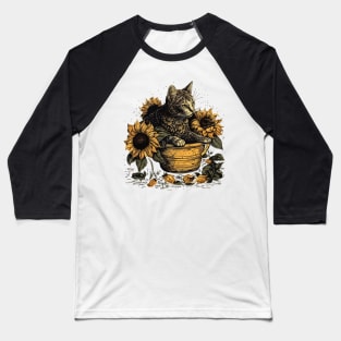 Starry Night Inspired Cat Gifts Funny Cat Baseball T-Shirt